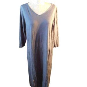 J. Jill Size L Large Gray V-neck Knit Classic Versatile Midi Elbow Length Dress